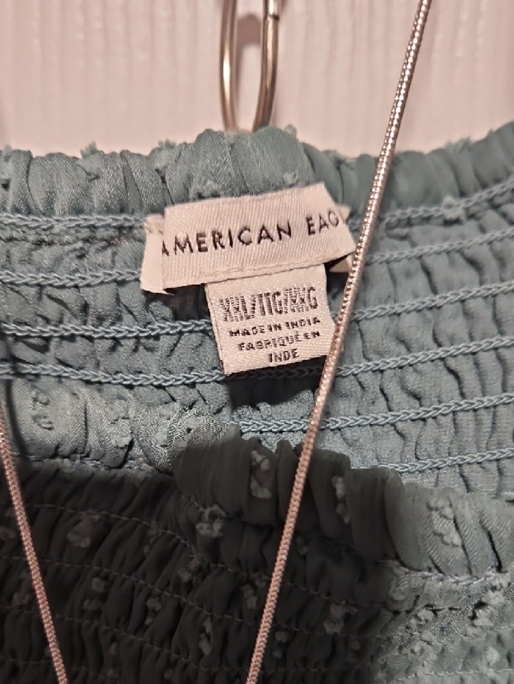 American Eagle Outfitters Dusty Teal Smocked Peplum Blouse - Picture 2 of 5
